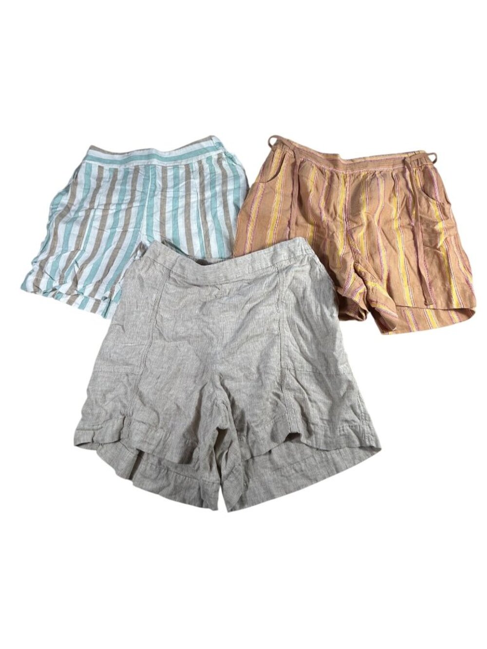 Linen Shorts LOT OF 3 PAIRS Lane Bryant Women's Size 14/16 Striped Beige Orange